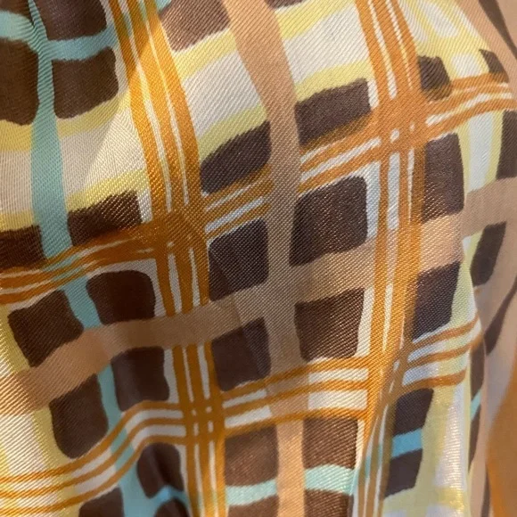 JACQUES PIAGET vintage scarf,circa 1960s, gold, brown and orange geometric print - Picture 4 of 4